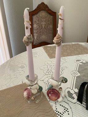 Handmade Seashell Candle Holders with Light seashell Taper Candles